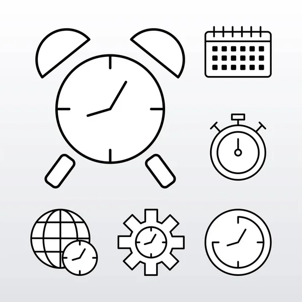 六只时钟的捆绑线风格图标 — 图库矢量图片