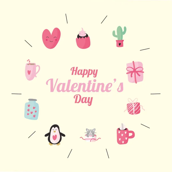 Paquete de diez días de San Valentín conjunto de iconos y letras — Vector de stock