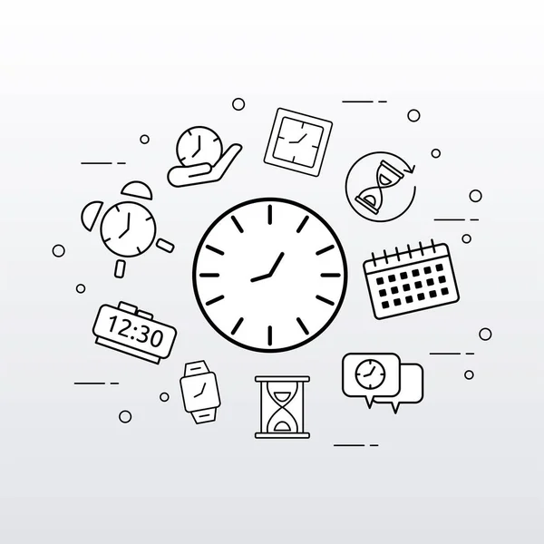 Paquete de diez relojes de tiempo línea estilo conjunto de iconos — Vector de stock