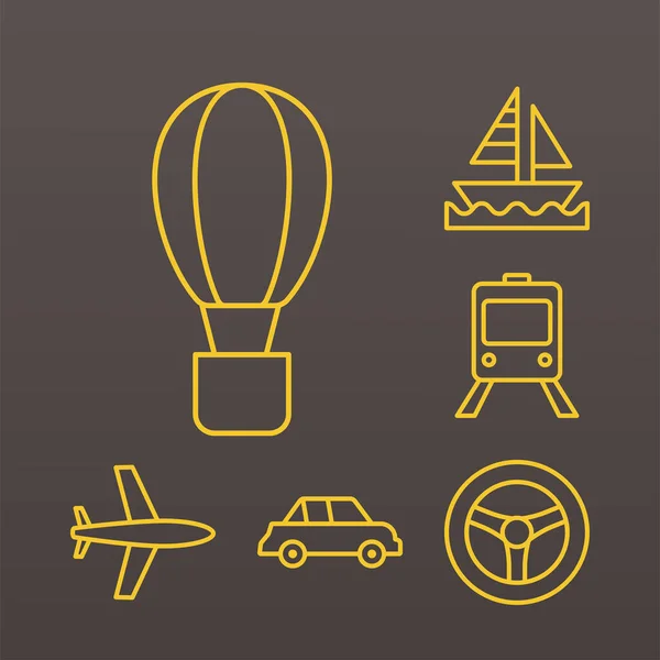 Paquete de seis iconos de estilo de línea de transporte conjunto — Vector de stock