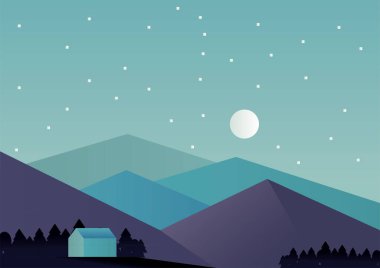 ev ve dağlar gece manzarası manzarası.