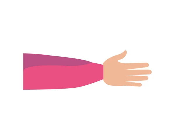Mão humana para cima parar com manga rosa — Vetor de Stock