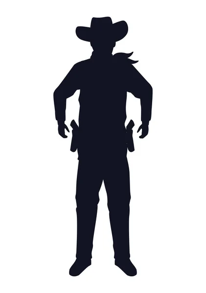 Cowboy Figur Silhouette stehenden Charakter — Stockvektor