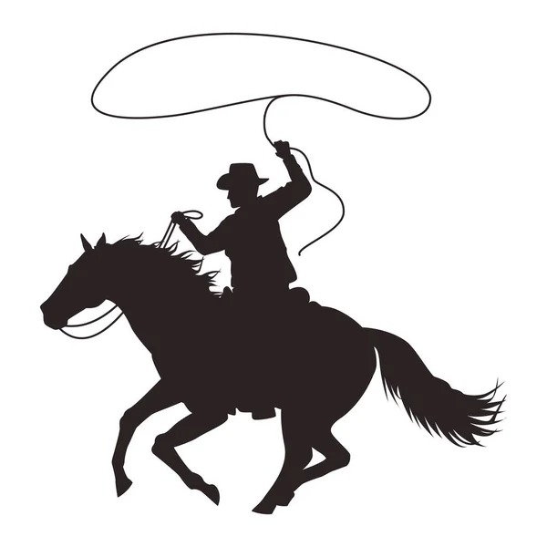 Cowboy figuur silhouet in paard lassoing — Stockvector