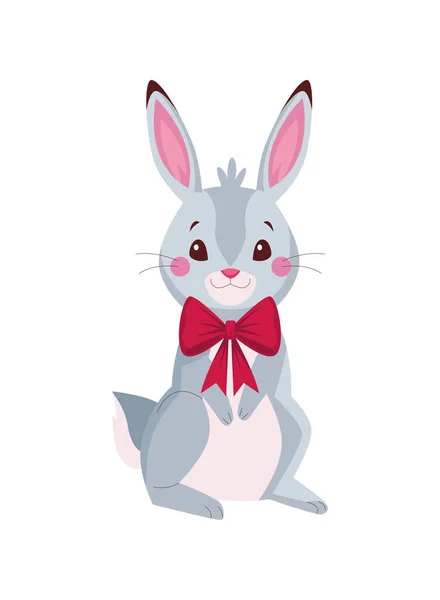 Cute bunny with red bowtie character — Stock Vector