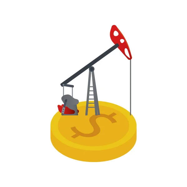 Refinery petroleum drilling machine in coin dollar — Stock Vector