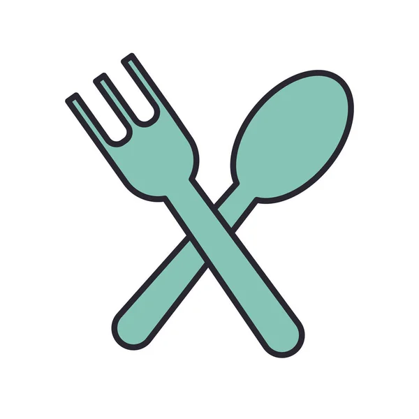 Vidlice a lžíce kuchyňské příbory linka a barvy styl ikony — Stockový vektor