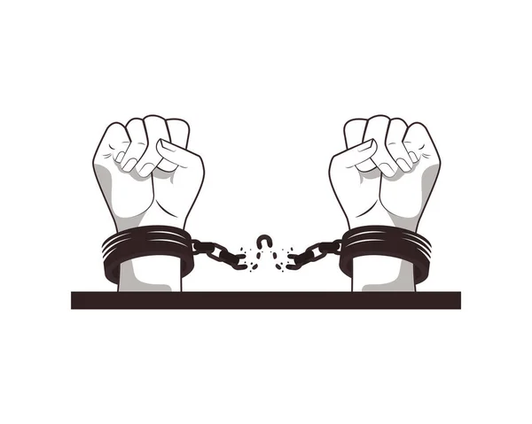 Hands humans fists with handcuffs break — Stock Vector