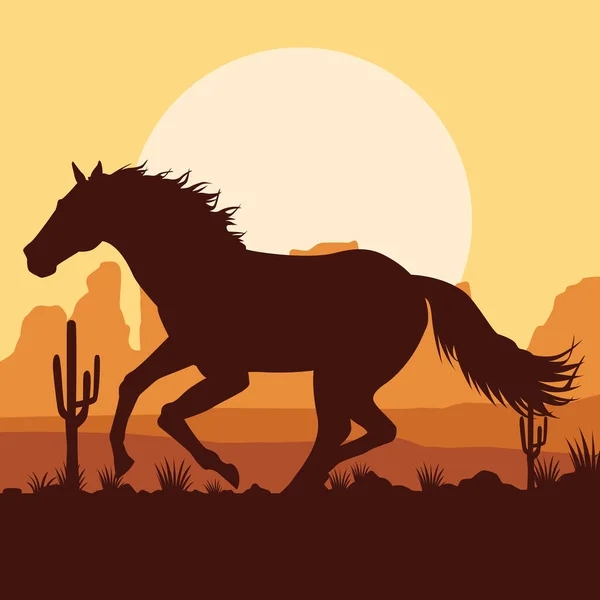 Horse black running animal in the desert landscape — Stock Vector