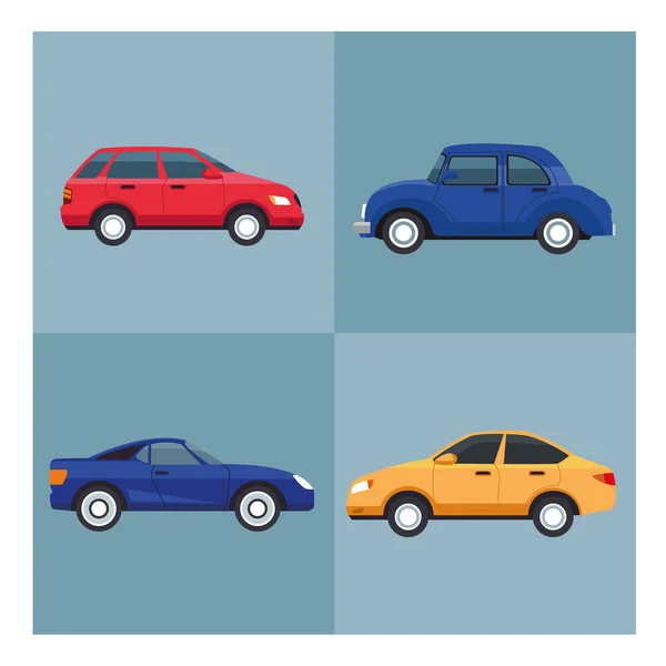 Quatro carros veículos cores ícones isolados —  Vetores de Stock