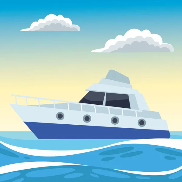 Yate transporte marítimo en el océano — Vector de stock