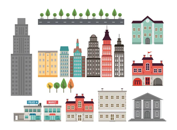 Cidade vida megalopolis conjunto ícones urbanos — Vetor de Stock