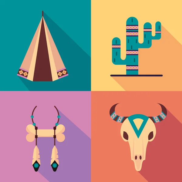 Paquete de cuatro iconos de la cultura étnica boho — Archivo Imágenes Vectoriales