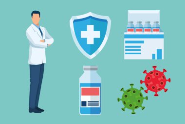 Covid19 aşı ikonlarına sahip doktor