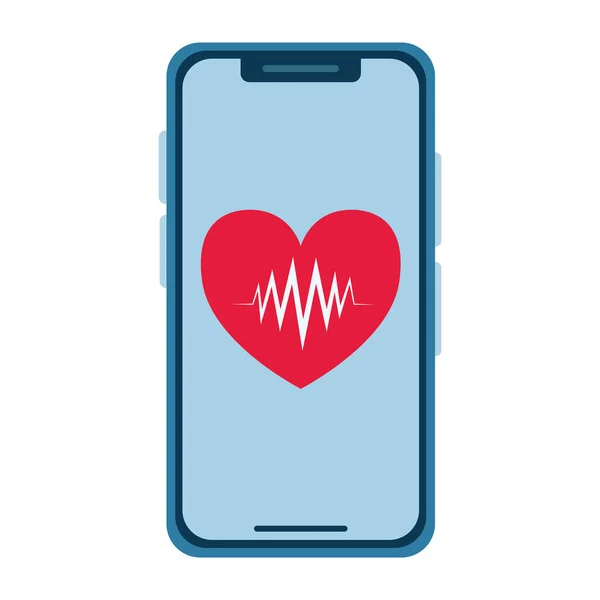Smartphone dengan ikon aplikasi jantung cardio - Stok Vektor