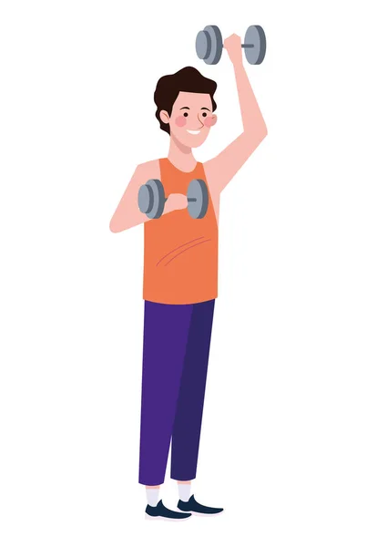 Man lifting dumbbells character healthy lifestyle — Stock Vector