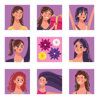 Kutlama yapan dokuz güzel genç kadın grubu.