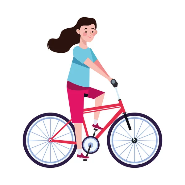 Mujer en bicicleta carácter estilo de vida saludable — Vector de stock
