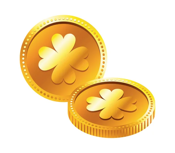 Goldmünzen mit Kleeblatt-Ikone — Stockvektor