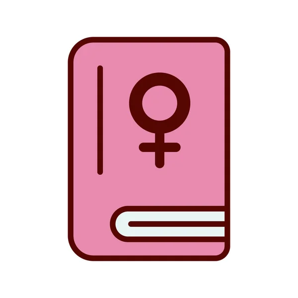 Vrouwelijk geslacht symbool in boek platte stijl pictogram — Stockvector