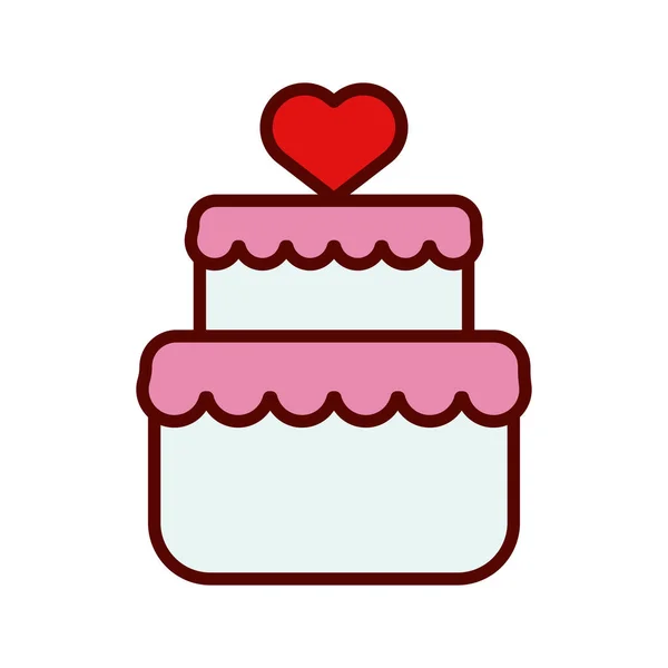 Symbol lásky srdce ve sladkém dortu plochý styl ikony — Stockový vektor