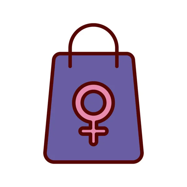 Vrouwelijk gendersymbool in boodschappentas platte stijl pictogram — Stockvector