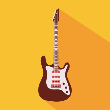 sarı arkaplanda elektro gitar rengi kahverengi ve beyaz renk enstrümanı