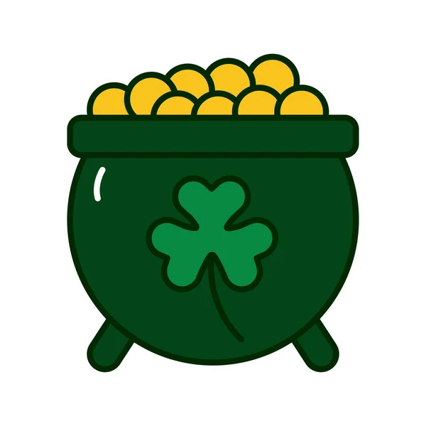 Clover leaf in cauldron of treasure st patricks day flat icon — Stock Vector