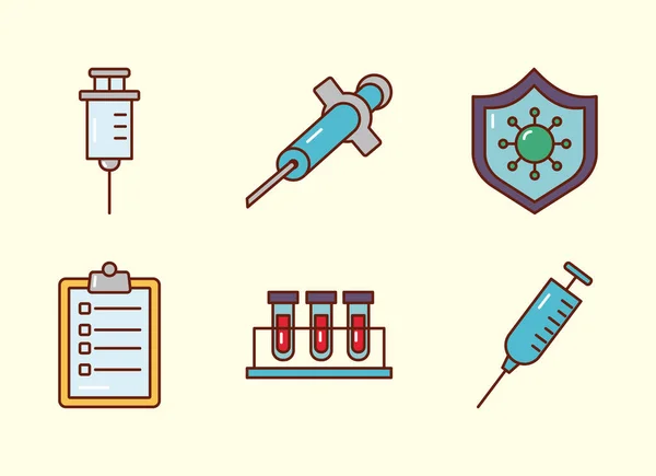 六套疫苗的捆扎集合扁平样式图标 — 图库矢量图片