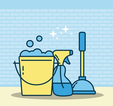 Bomba ve sprey şişeli plastik kova düz stil ikon