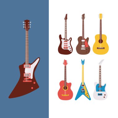 Yedi gitar enstrümanı Müzikaller simgeler oluşturur