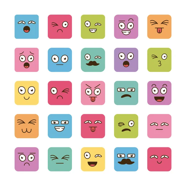 Svazek dvaceti pěti kreslených tváří emotikony ikony — Stockový vektor