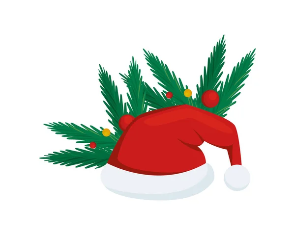 Merry christmas santa claus hat accesory with pine leafs — Stock Vector