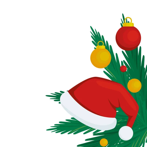 Καλά Χριστούγεννα Σάντα Claus καπέλο αξεσουάρ με φύλλα πεύκου y και μπάλες — Διανυσματικό Αρχείο