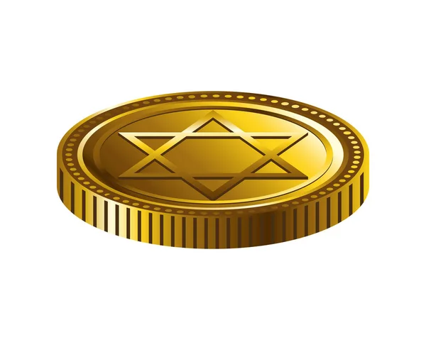 Gouden munt met joodse sterren hanukkah — Stockvector
