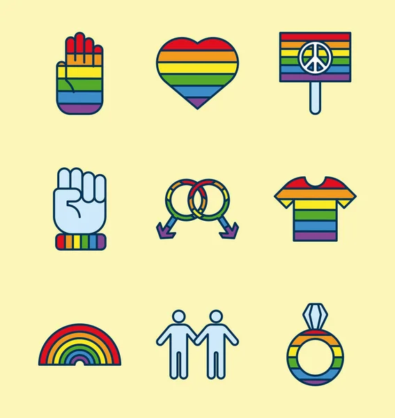 Bundle of nine lgtbi genders flat style set icons — стоковый вектор