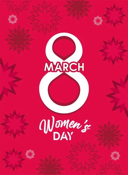 Festa internazionale delle donne poster con numero otto e fiori rossi — Vettoriale Stock