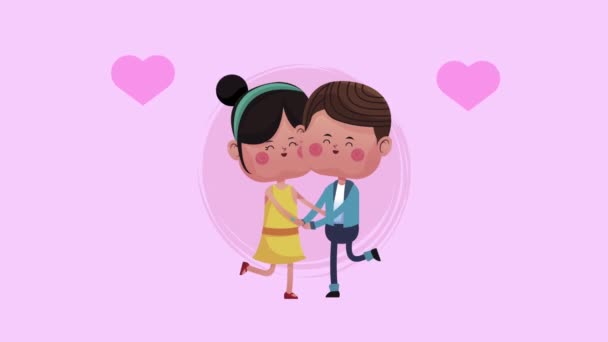 Cute lovers couple with hearts floating characters — Stock Video © jemastock #449402738 Cute lovers couple with hearts floating characters — Stock Video © jemastock #449402738