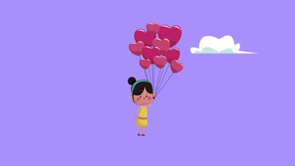 Mignon petit amant petite amie avec des cœurs ballons hélium personnage — Video
