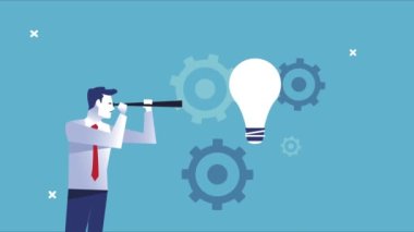 Teleskopu ve ampulü olan zarif bir işadamı.