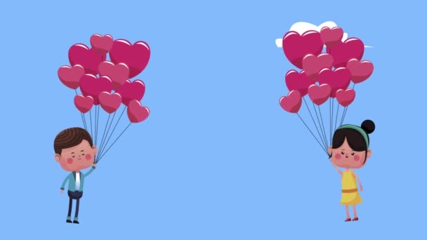 Cute little lovers couple floating with balloons helium characters — Stock Video © jemastock #449413184 Cute little lovers couple floating with balloons helium characters — Stock Video © jemastock #449413184