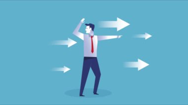 Zarif bir işadamı, ok karakteriyle indeks yapıyor.