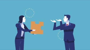 Yapboz parçaları olan zarif çift işçiler.