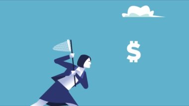 Ağ ve dolar sembolleri olan zarif bir iş kadını.