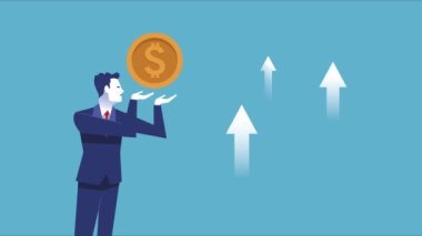 Zarif işadamı bozuk para ve okları kaldırıyor.