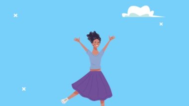 Mutlu afro genç kadın karakteri kutluyor