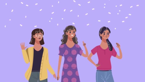 Heureux jeunes filles amis avatars personnages — Video