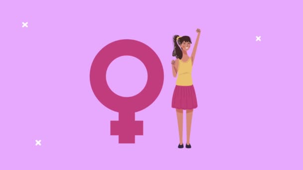 Heureux femmes carte de jour avec genre femelle symbole et fille levant la main — Video