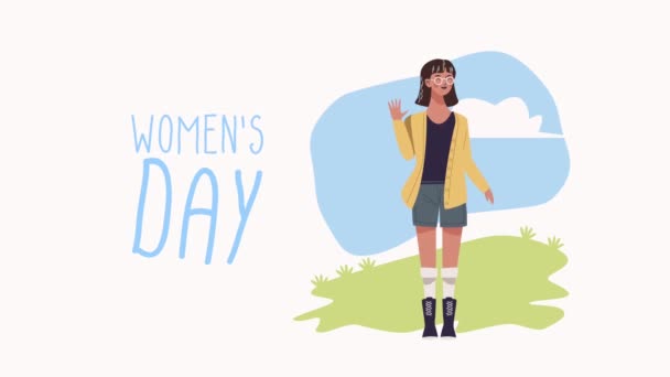 수용소에서 소녀와 함께 문자 메시지를 보내는 행복 한 여자들의 날 — 비디오