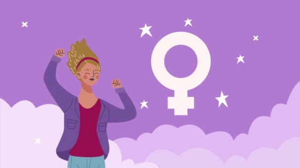Wanita bahagia kartu hari dengan gadis muda dan simbol gender perempuan — Stok Video